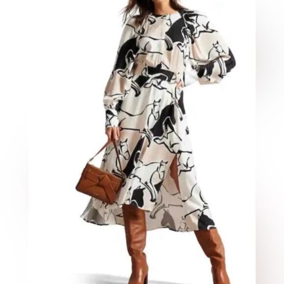 TED BAKER SYDNEI  PRINTED LONG SLEEVE DRESS SZ 6 OR TED 2 - Picture 1 of 3